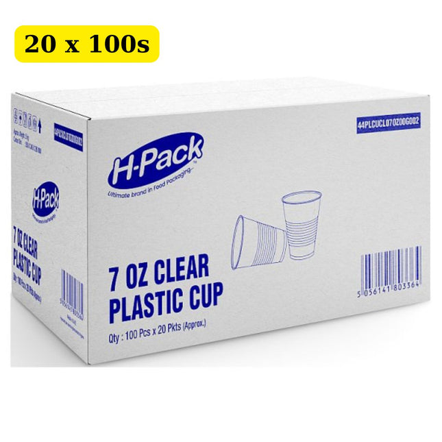 7oz Clear Plastic Water Cups 20 x 100 pack wholesale bulk case disposable cups for catering and hospitality