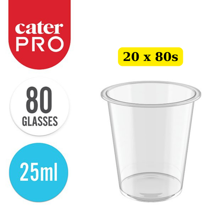 CaterPro 20 x 80 Plastic PP Shot Glasses 25ml bulk disposable clear shot cups case