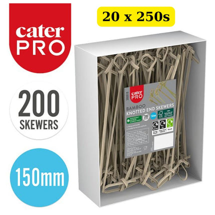 CaterPro 20 x 200 Bamboo Knotted End Skewers 150mm bulk case eco-friendly cocktail and canapé picks
