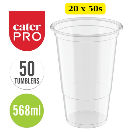 CaterPro 20 x 50 Plastic PP 1 Pint Tumblers 568ml bulk disposable clear pint cups case