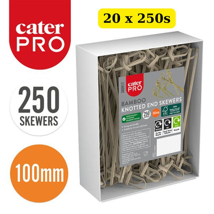 CaterPro 20 x 250 Bamboo Knotted End Skewers 100mm bulk case eco-friendly cocktail and canapé picks