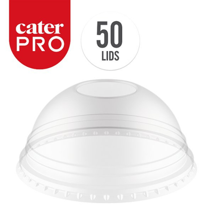 CaterPro 50 Plastic rPET Clear Domed Lids with Straw Hole for smoothies and cold drinks