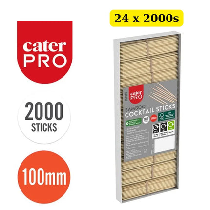 CaterPro Bamboo Cocktail Sticks 24 x 2000 pack wholesale bulk case for cocktails canapés buffets and catering service