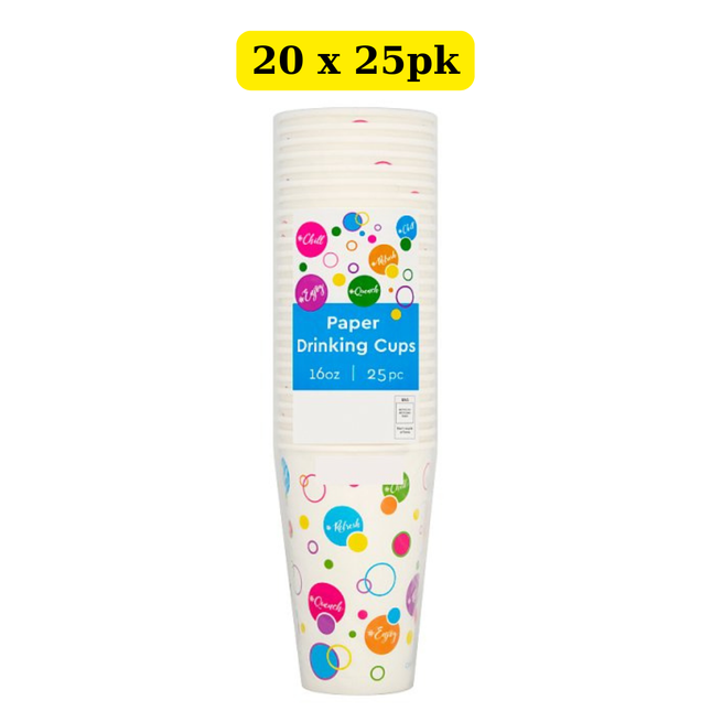 16oz Paper Drinking Cups 20 x 25pc bulk case disposable hot and cold beverage cups