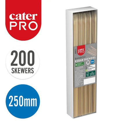 CaterPro Bamboo Kebab Skewers 250mm 200 Pack | Wholesale BBQ & Catering Skewers