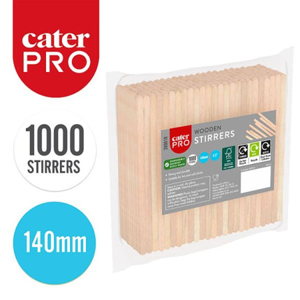 CaterPro 1000 Wooden Stirrers 140mm eco-friendly coffee stir sticks for cafés offices and catering hot drinks service