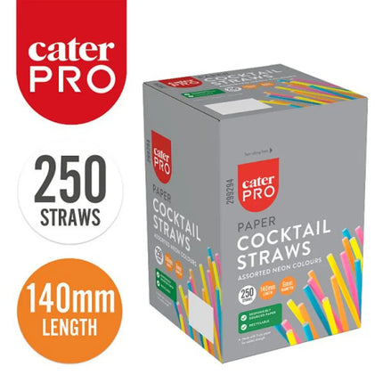 CaterPro 250 Paper Cocktail Straws Assorted Neon Colours eco-friendly disposable drink straws