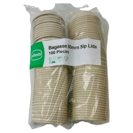 Infiniti Bagasse 100 Sip Lids 80mm compostable eco-friendly takeaway coffee cup lids