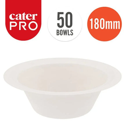CaterPro Bagasse Bowls 180mm 50 pack eco-friendly compostable disposable bowls for catering takeaway and foodservice