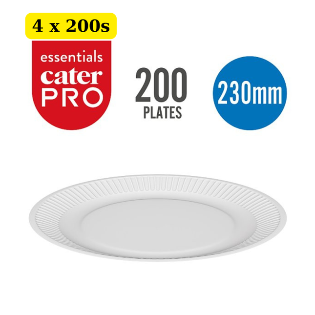 CaterPro Essentials 4 x 200 White Paper Plates 230mm bulk case disposable catering plates