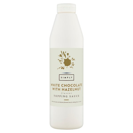 Simply White Chocolate with Hazelnut Flavour Topping Sauce 1kg bottle for desserts and catering use