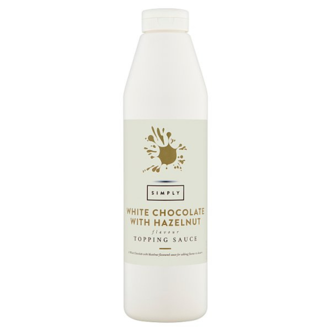Simply White Chocolate with Hazelnut Flavour Topping Sauce 1kg bottle for desserts and catering use