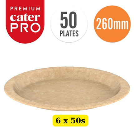 CaterPro 6 x 50 Premium Kraft Plates 260mm bulk case eco-friendly disposable catering plates