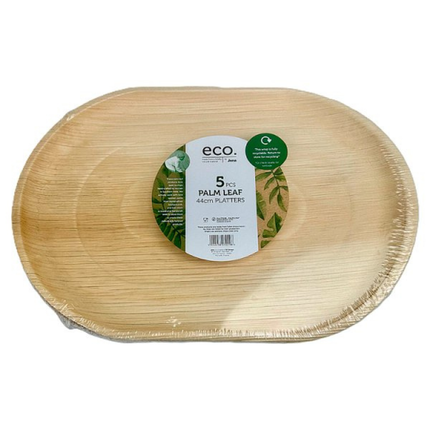 Jena Palm Leaf Oval Platters 44cm 5pk eco-friendly biodegradable serving platters for catering and events