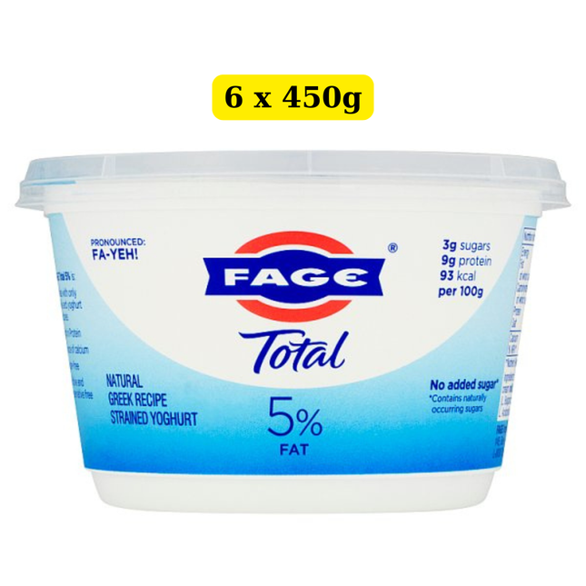 Fage Total 5% Fat Natural Greek Recipe Strained Yoghurt 6 x 450g wholesale case of creamy high protein yogurt tubs