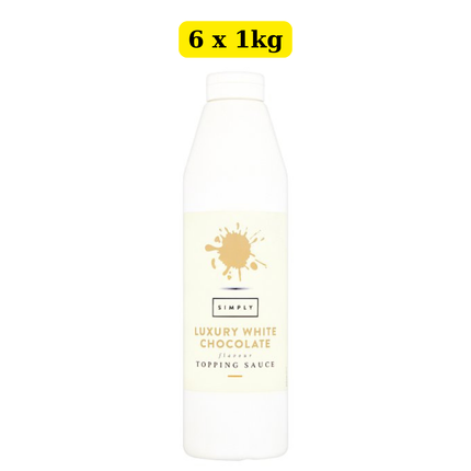 Simply Luxury White Chocolate Flavour Topping Sauce 6 x 1kg wholesale case for desserts, drinks and catering use