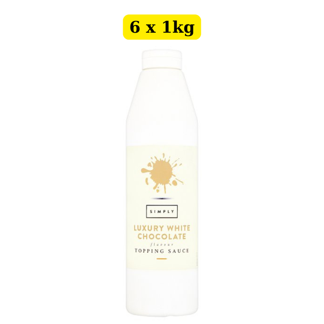 Simply Luxury White Chocolate Flavour Topping Sauce 6 x 1kg wholesale case for desserts, drinks and catering use