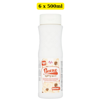 NIC Bueno Topping Sauce White Chocolate and Hazelnut 6 x 500ml wholesale bulk case dessert topping for hospitality businesses