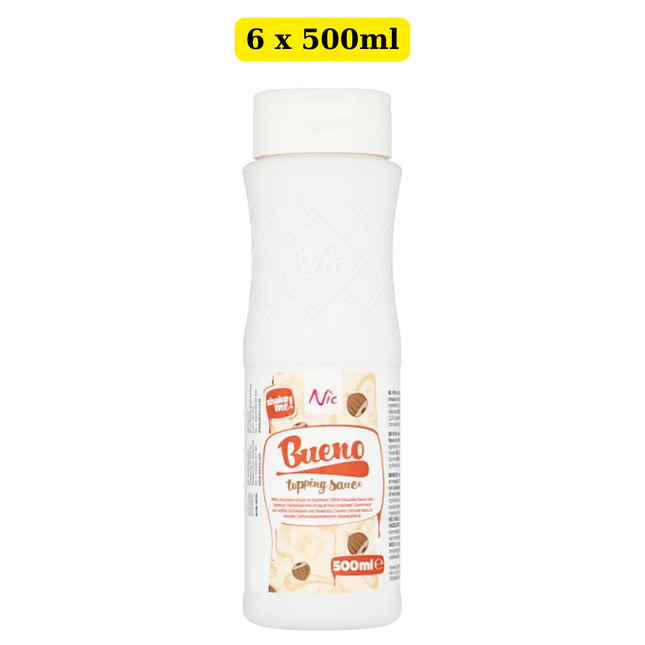 NIC Bueno Topping Sauce White Chocolate and Hazelnut 6 x 500ml wholesale bulk case dessert topping for hospitality businesses