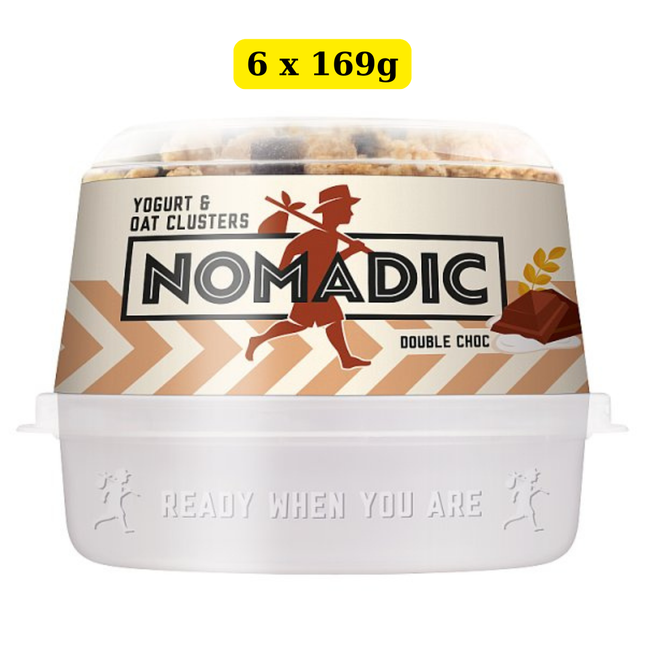 Nomadic Yogurt & Oat Clusters Double Choc 6 x 169g wholesale case of chilled yogurt snack pots