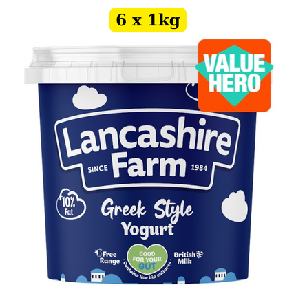 Lancashire Farm Greek Style Yogurt 6 x 1kg wholesale bulk case thick creamy yogurt for catering and hospitality businesses