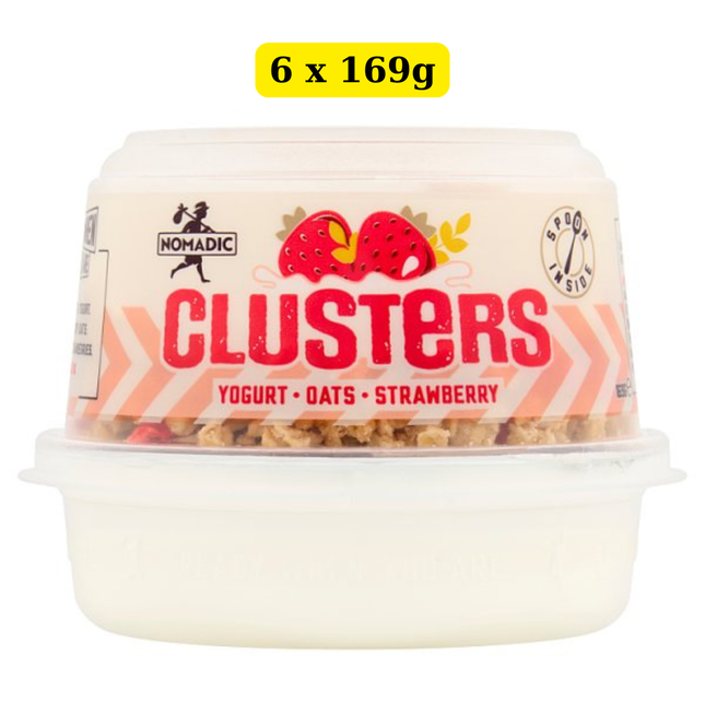Nomadic Clusters Yogurt, Oats & Strawberry 6 x 169g wholesale case of chilled yogurt snack pots