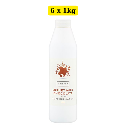 Simply Luxury Milk Chocolate Flavour Topping Sauce 6 x 1kg wholesale case for desserts, drinks and catering use