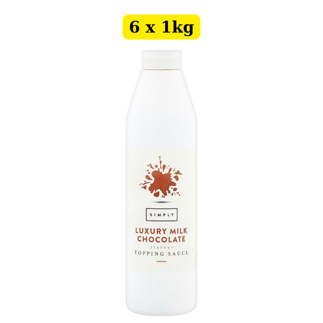 Simply Luxury Milk Chocolate Flavour Topping Sauce 6 x 1kg wholesale case for desserts, drinks and catering use