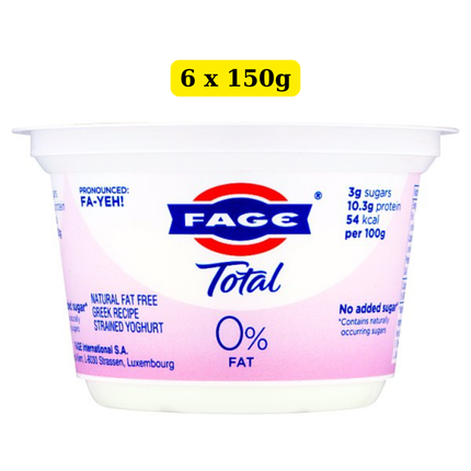Fage Total 0% Fat Natural Fat Free Greek Recipe Strained Yoghurt 6 x 150g wholesale case of high protein yogurt pots