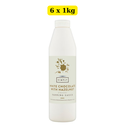 Simply White Chocolate with Hazelnut Flavour Topping Sauce 6 x 1kg wholesale case for desserts and catering use