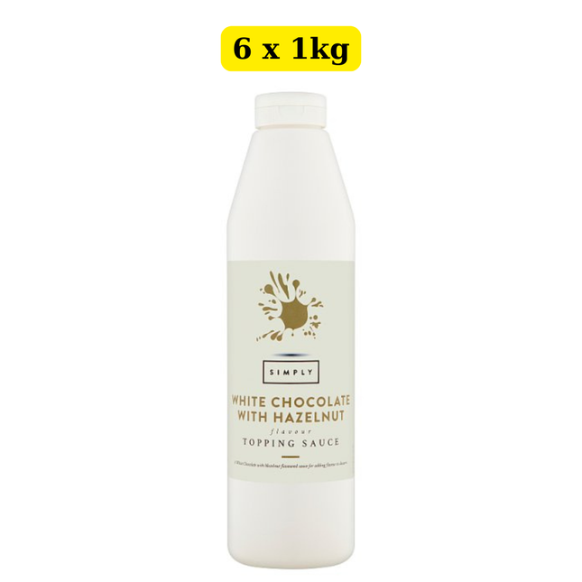 Simply White Chocolate with Hazelnut Flavour Topping Sauce 6 x 1kg wholesale case for desserts and catering use
