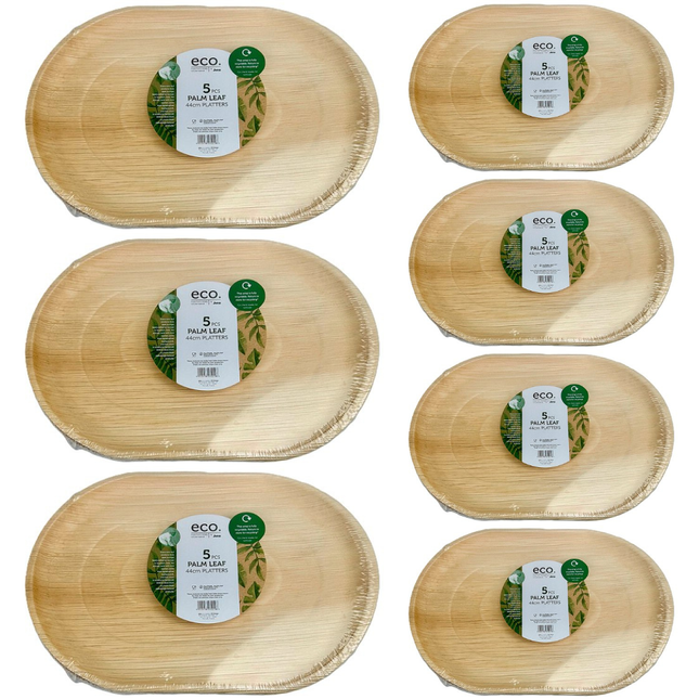 Jena 7 x 5pk Palm Leaf Oval Platters 44cm bulk eco-friendly biodegradable catering serving platters