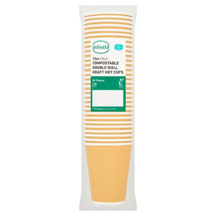 Infiniti Compostable Double Wall Kraft Hot Cups 12oz eco-friendly insulated takeaway coffee cups pack of 30