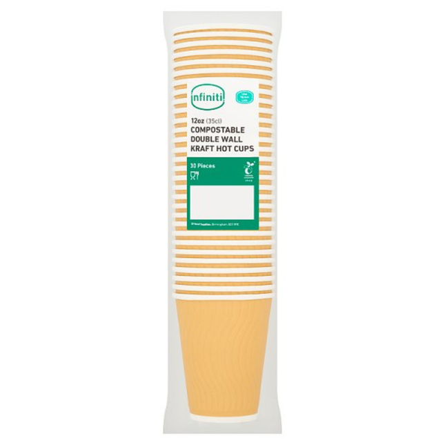 Infiniti Compostable Double Wall Kraft Hot Cups 12oz eco-friendly insulated takeaway coffee cups pack of 30