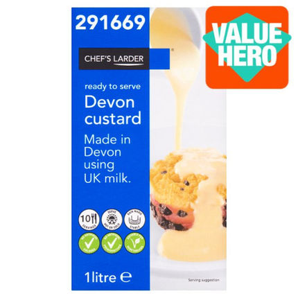 Chef's Larder Devon Custard 1 litre ready-to-use ambient custard carton for catering and desserts