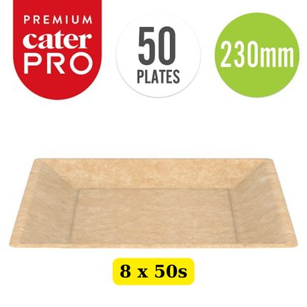 CaterPro Premium 8 x 50 Kraft Square Plates 230mm bulk case eco-friendly disposable serving plates