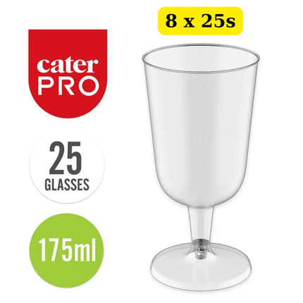 CaterPro 8 x 25 Plastic PP Wine Glasses 175ml bulk case disposable clear event wine glasses