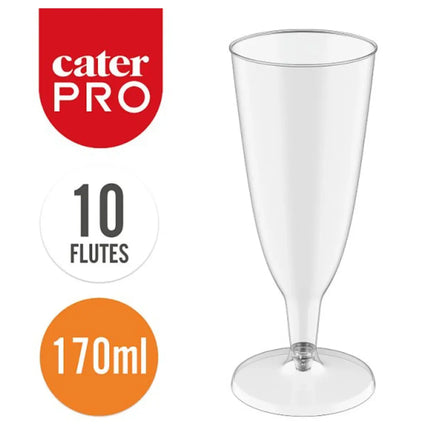 CaterPro 10 Plastic PP Champagne Flutes 170ml disposable clear celebration glasses for events