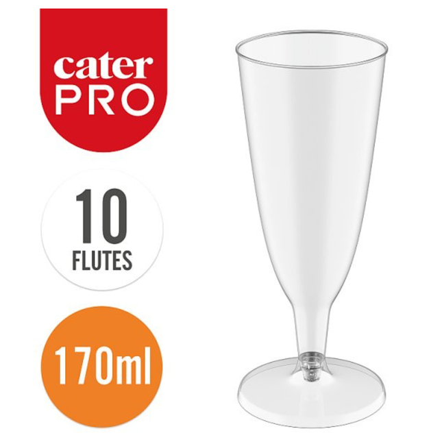 CaterPro 10 Plastic PP Champagne Flutes 170ml disposable clear celebration glasses for events