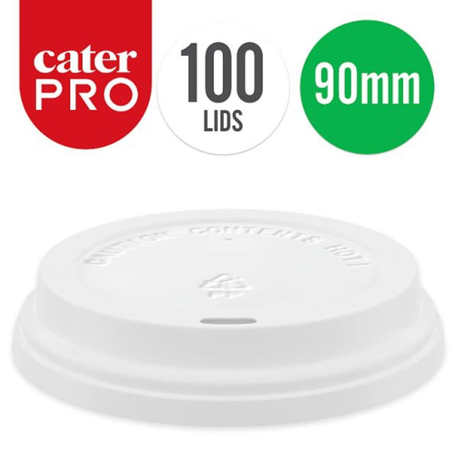 CaterPro 100 Plastic PP Sip Lids 90mm for takeaway coffee cups hot and cold drinks in cafés and hospitality