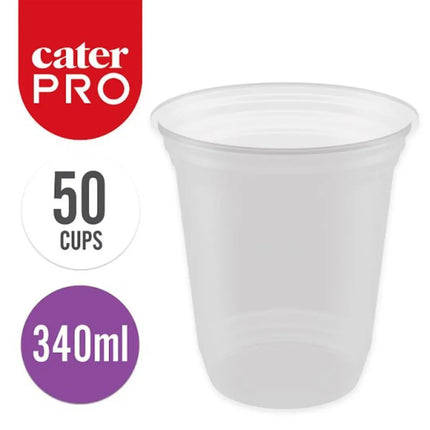 CaterPro Plastic rPET Clear Cups 340ml 50 pack transparent cold drink cups for cafés takeaway and catering