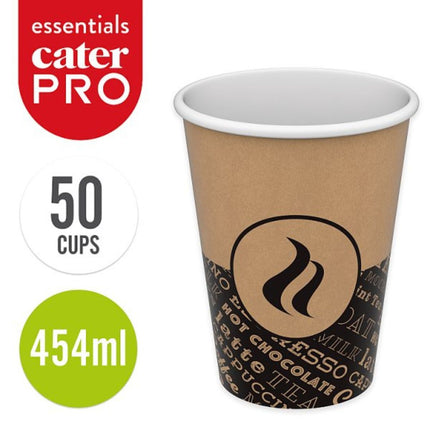 CaterPro Essentials 50 PE Lined Paper Single Wall Cups 454ml disposable 16oz hot drink cups