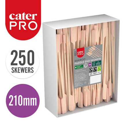 CaterPro 250 Bamboo Paddle End Skewers 210mm extra long eco-friendly cocktail and food picks