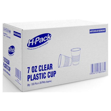 7oz Clear Plastic Water Cups 100 pack disposable drinking cups for cafés, catering and hospitality use