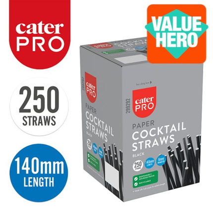 CaterPro 250 Black Paper Cocktail Straws eco-friendly disposable bar and cocktail straws