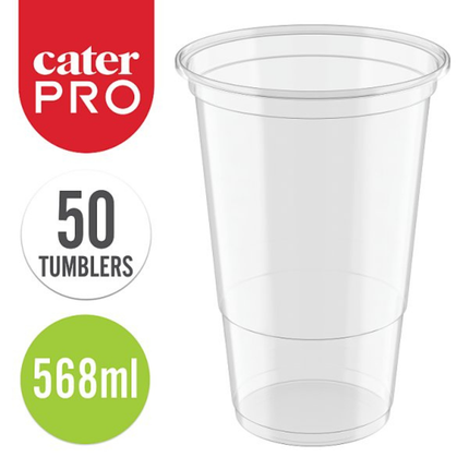 CaterPro 50 Plastic PP 1 Pint Tumblers 568ml disposable clear pint drink cups