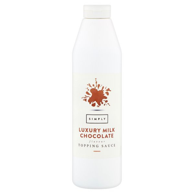 Simply Luxury Milk Chocolate Flavour Topping Sauce 1kg bottle for desserts, drinks and catering use