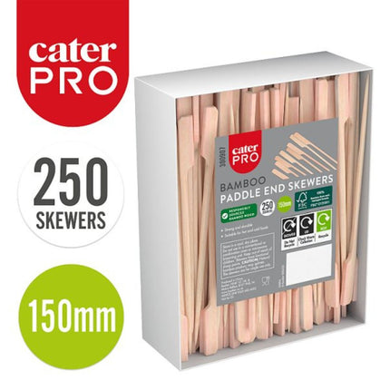 CaterPro 250 Bamboo Paddle End Skewers 150mm eco-friendly cocktail and canapé food picks