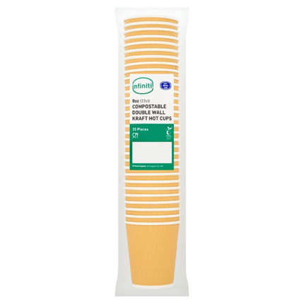 Infiniti Compostable 35 Double Wall Kraft Hot Cups 8oz eco-friendly insulated takeaway coffee cups