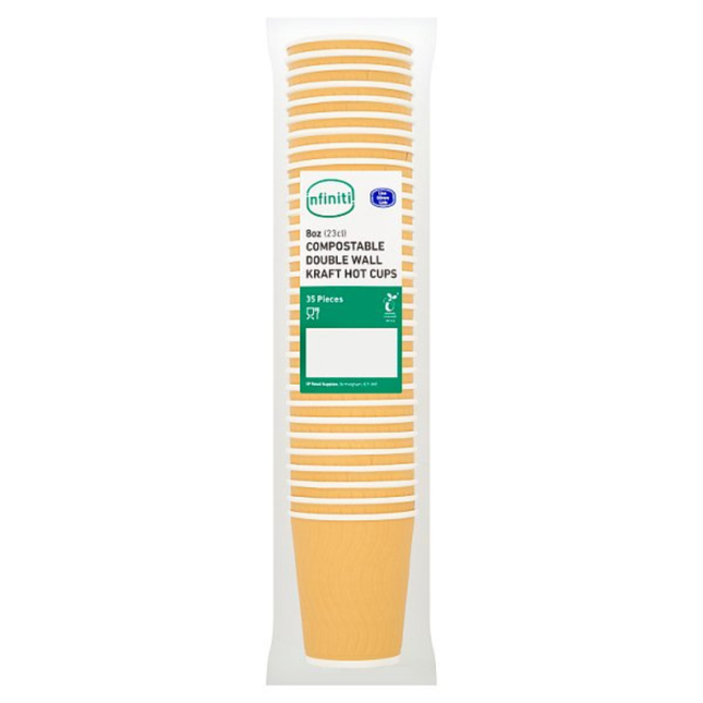 Infiniti Compostable 35 Double Wall Kraft Hot Cups 8oz eco-friendly insulated takeaway coffee cups